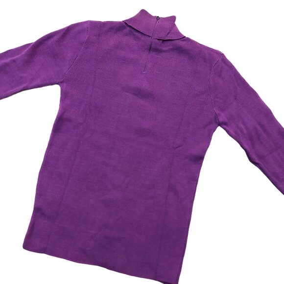 Pure Vintage 1940s-1950s Purple Long Sleeve Knit Turtleneck Sweater - Picture 7 of 11